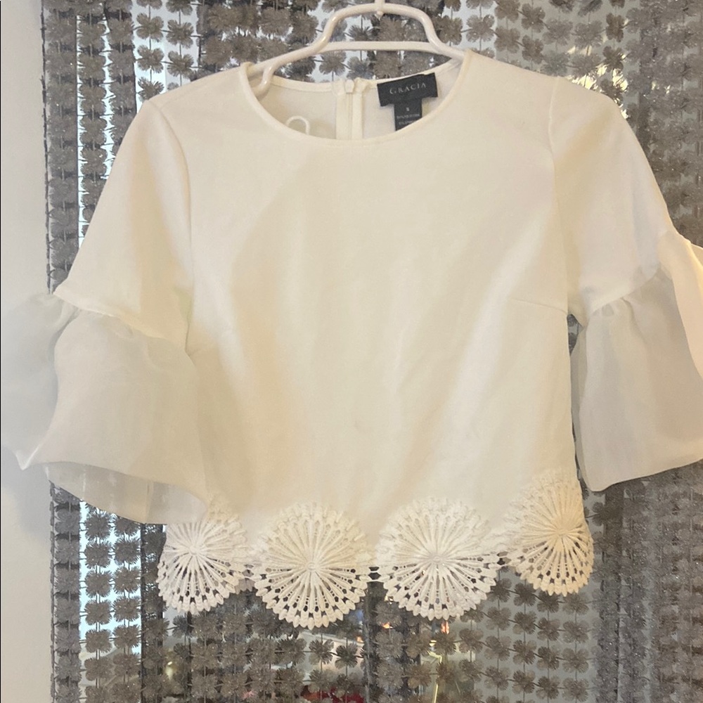 Gracie Cream Ruffled Crop Blouse